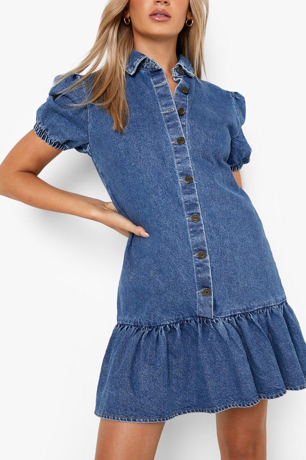 Denim dress cheap puff sleeve